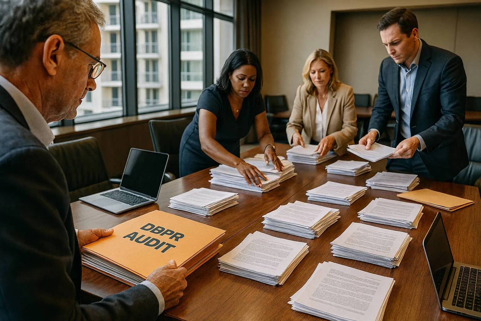 Florida condo board reviewing printed and digital compliance records